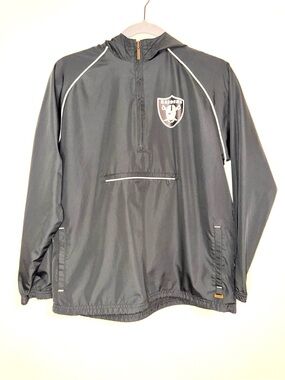 Vintage Y2K 2005 Reebok NFL Oakland Raiders Pullover Windbreaker Jacket S Hood